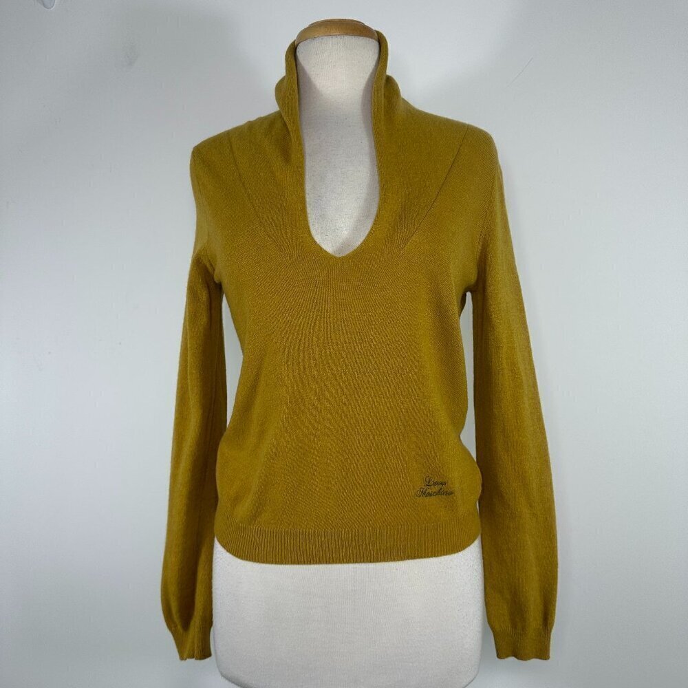Love Moschino Muster Yellow Wool Blend V Neck Sweater Women’s Sz 6